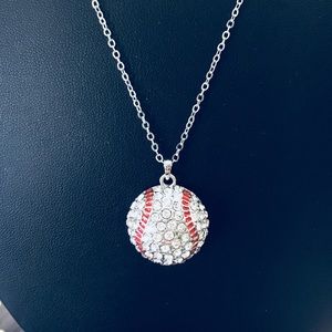Adorable baseball ⚾️ silver tone necklace 18” NWT